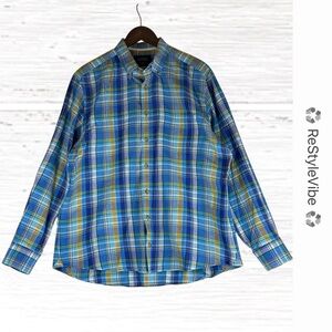 CHARLES TYRWHITT Men’s Size L Shirt Button Down Plaid Slim Fit Cotton Linen